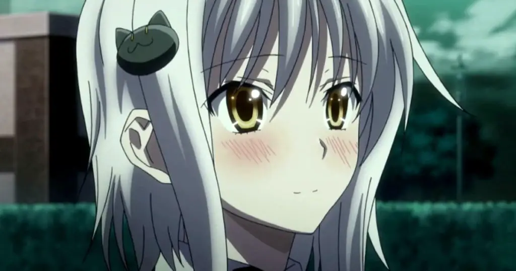 White hair anime girl vampire sharp eye cheeky  starryai