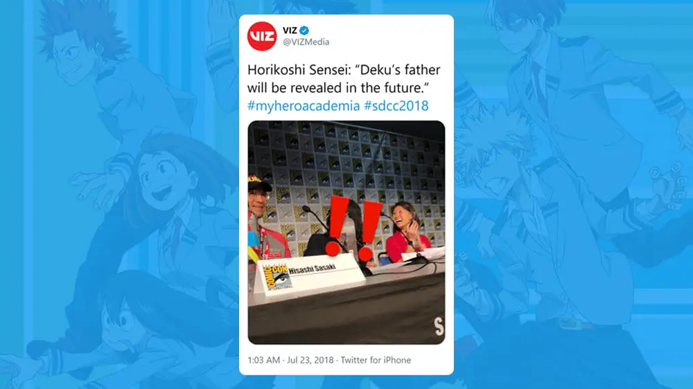 Deku's father would be revealed in the future Tweet Screenshot